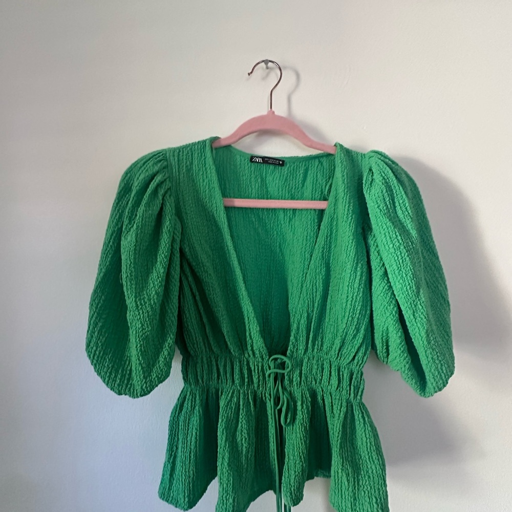Zara Green Puff Sleeve Top